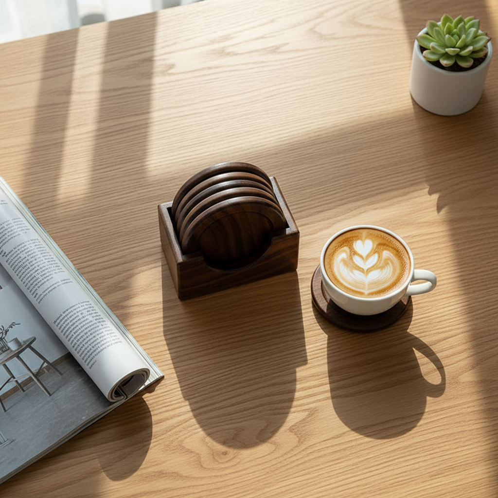 Houten onderzetters set - bovenaanzicht