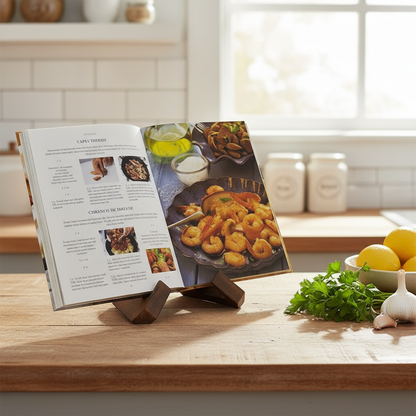 Kookboek in houten houder